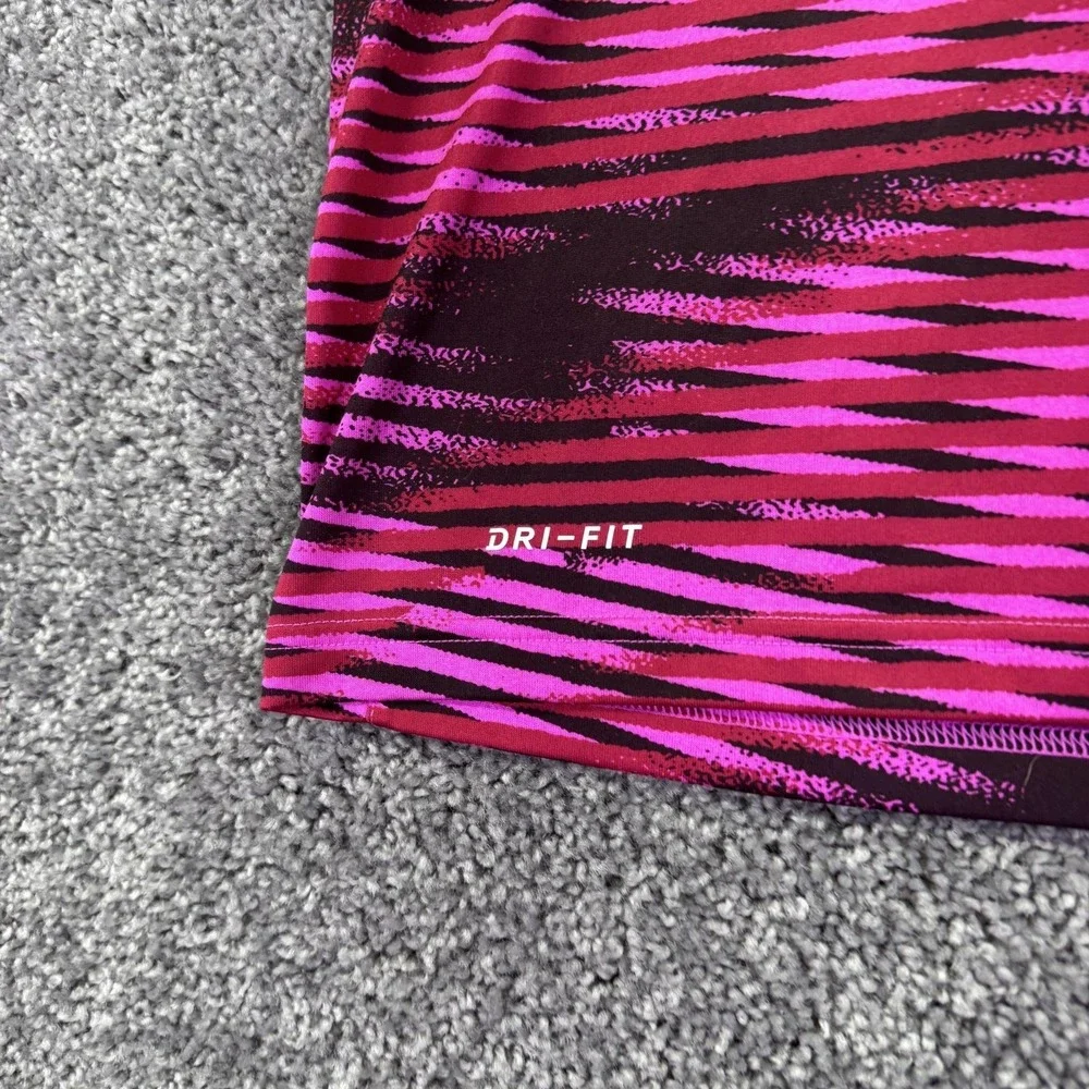 Nike Shirt Mens Medium Pink Striped Dri-Fit Short Sleeve Athletic Running Tee